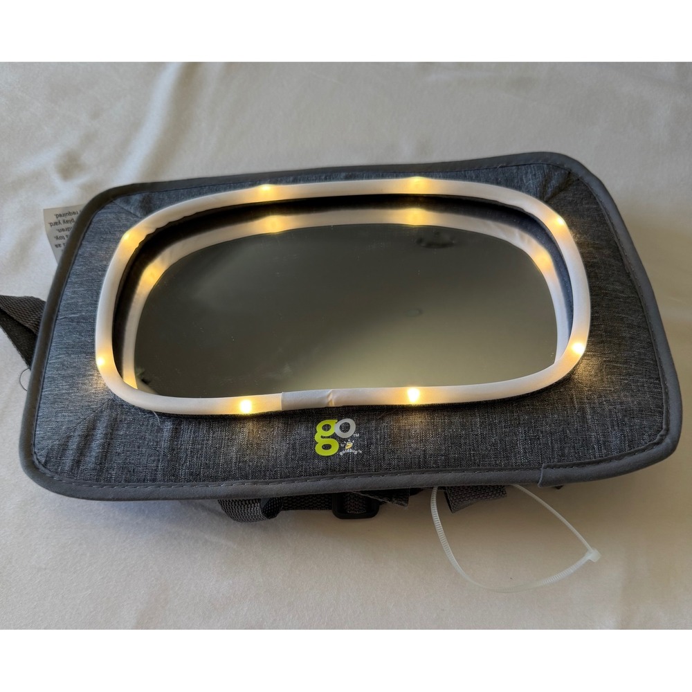 Go by Goldbug Light Up Baby Car Mirror Gray‎ Heather Adjustable Headrest Straps - Picture 3 of 6